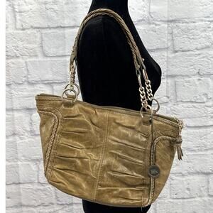 The Sak Women's Green Distressed Leather with Braided Accents Shoulder Bag